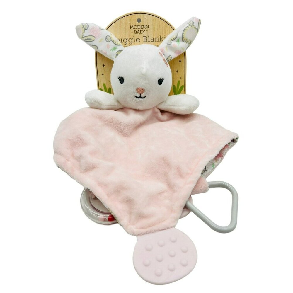 Modern Baby Buny Lovey Pink Security Blanket Teether Rattle‎ 12 inch